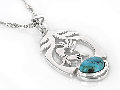Southwest Style by JTV™ Blue Turquoise Sterling Silver Kokopelli Motif Pendant With Chain