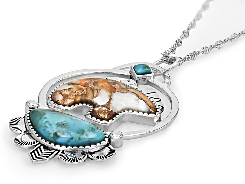 Southwest Style by JTV™ Green Turquoise & Spiny Oyster Sterling Silver Bear Pendant With Chain