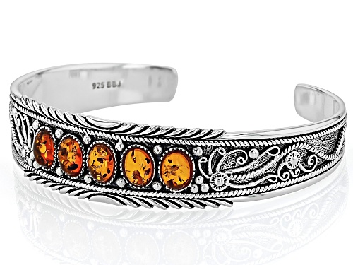 Southwest Style by JTV™ 8x6mm Amber Sterling Silver Bangle Bracelet - Size 8
