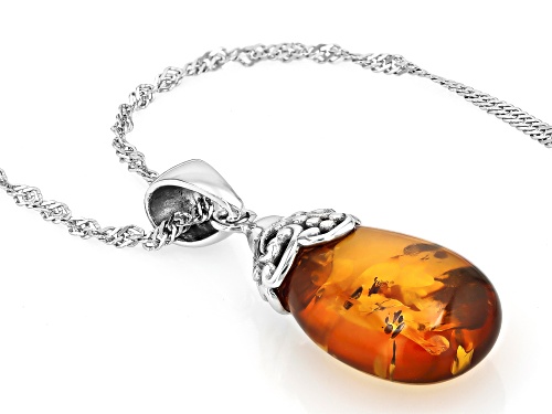 Southwest Style by JTV™ 17x11mm Amber Rhodium Over Sterling Silver Pendant With Chain