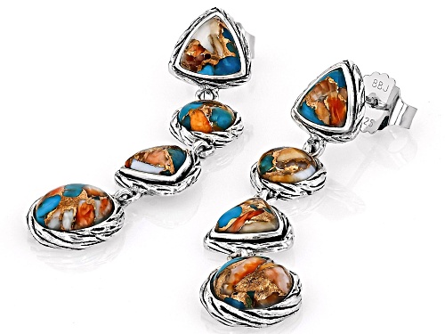 Southwest Style by JTV™ Blended Spiny Oyster Shell with Turquoise Sterling Silver Dangle Earring