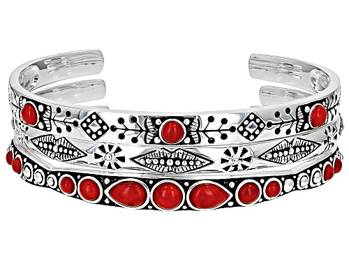 Southwest Style by JTV™ Coral Sterling Silver Set of 3 Cuff Bracelets