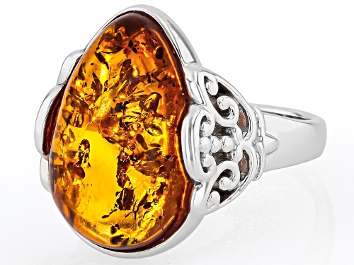 Southwest Style by JTV™ 17x11mm Amber Rhodium Over Sterling Silver Ring - Size 9