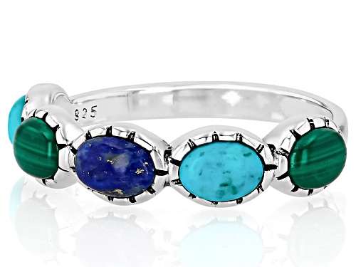 Southwest Style by JTV™ 5x3.5mm Turquoise With Lapis Lazuli & Malachite Silver Band Ring - Size 12