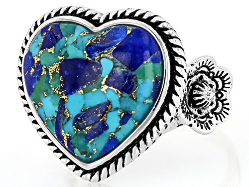 Southwest Style by JTV™ 16x15mm Blended Turquoise & Lapis Lazuli Sterling Silver Ring - Size 11