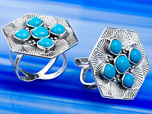 Southwest Style By Jtv™ Square Cushion Cabochon Sleeping Beauty Turquoise Silver Ring - Size 5