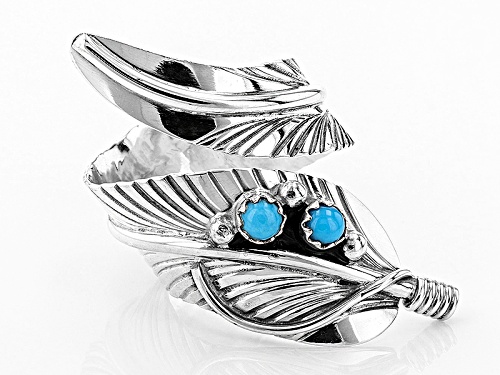 Southwest Style By Jtv™ Round Cabochon Sleeping Beauty Turquoise Silver Feather Bypass Ring - Size 5
