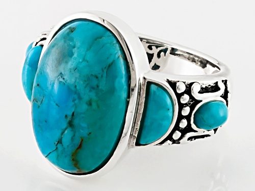Southwest Style By Jtv™ Oval And Crescent Shape Cabochon Blue Turquoise Sterling Silver Ring - Size 5