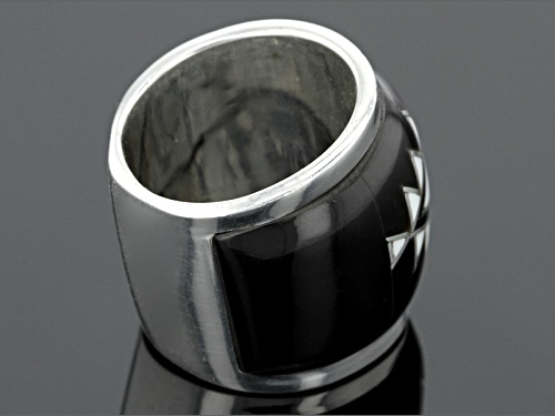 Southwest Style By Jtv™ Black Pen Shell And White Magnesite Sterling Silver Inlaid Band Ring - Size 6