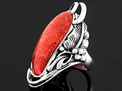 Southwest Style By Jtv™ 30x17mm Fancy Cabochon Red Sponge Coral Sterling Silver Ring - Size 5
