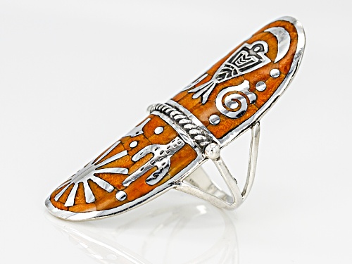 Southwest Style By Jtv™ Mixed Shapes Orange Spiny Oyster Shell Sterling Silver Inlay Ring - Size 5