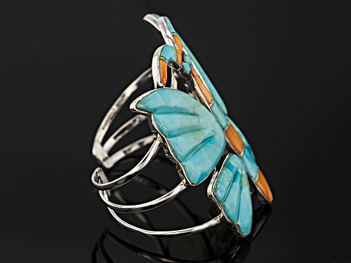 Southwest Style By Jtv™ Turquoise, Spiny Oyster Shell, Opal Simulant Silver Butterfly Bracelet - Size 6.75