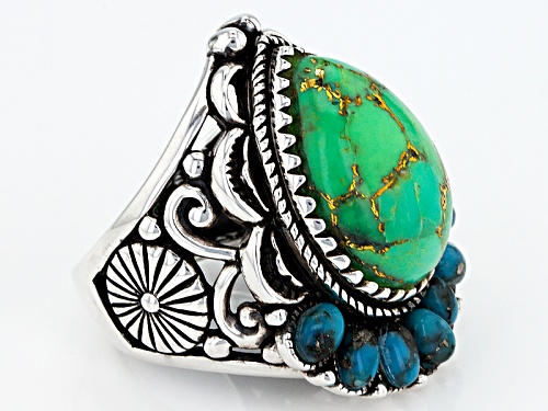 Southwest Style By Jtv™ Pear Shape Green And Oval Blue Turquoise Sterling Silver Ring - Size 5