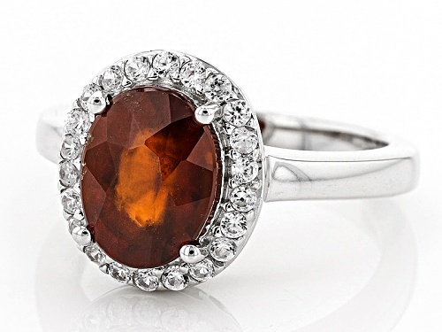 2.77ct Oval Hessonite Garnet And .39ctw Round White Zircon Sterling Silver Ring  Web Only - Size 7