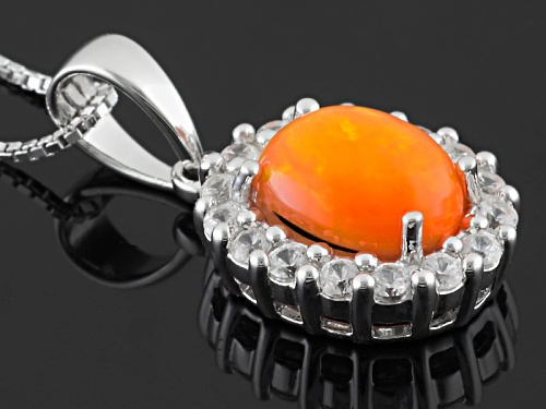 2.11ctw Oval Orange Ethiopian Opal And Round White Zircon Sterling Silver Pendant With Chain