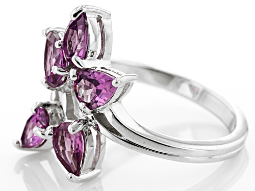 1.95ctw Pear Shape Raspberry Color Rhodolite Sterling Silver 5-Stone Ring - Size 8