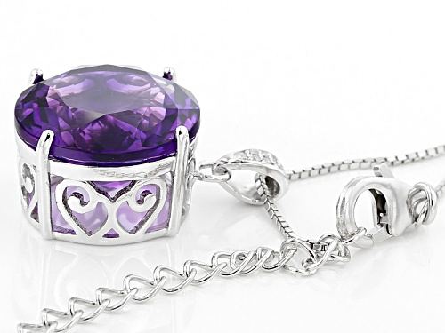 10.84ct Round Moroccan Amethyst With .03ctw White Diamond Accent Silver Pendant With Chain