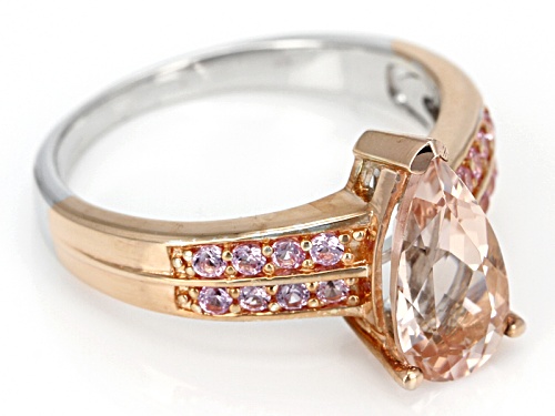 1.27ct Pear Shape Peach Morganite And .30ctw Round Pink Sapphire Two-Tone Silver Ring - Size 7