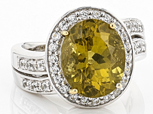 4.14ct Oval Canary Apatite With .54ctw Round White Topaz Sterling Silver Ring - Size 8
