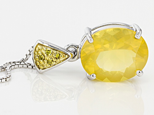 2.92ct Oval Lemon Oregon Fire Opal And .01ctw Four Yellow Diamond Accents Silver Pendant With Chain