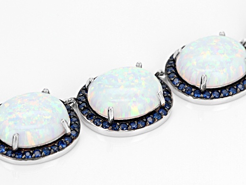 15.17ctw Lab Opal And Lab Blue Spinel Silver Bolo Necklace, Adjusts To Approximately 28