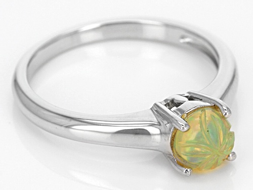 .45ct Round Carved Flower Ethiopian Honey Opal Solitaire Sterling Silver Ring - Size 8