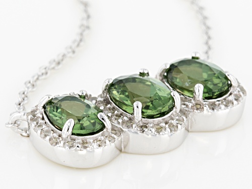 1.92ctw Oval Green Apatite And .29ctw Round White Zircon  Sterling Silver 3-Stone Necklace - Size 18
