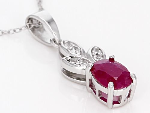 .90ct Oval Mozambique Ruby With .10ctw Round White Zircon Silver Pendant With Chain