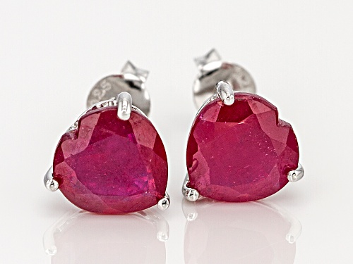 3.90ctw Heart Shape Mahaleo® Ruby Solitaire Sterling Silver Stud Earrings