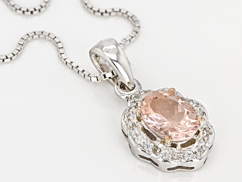 .85ct Oval Morganite With .10ctw Round White Zircon Sterling Silver Pendant With Chain