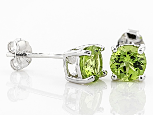 1.40ctw Round Manchurian Peridot™ Rhodium Over Sterling Silver Stud Earrings