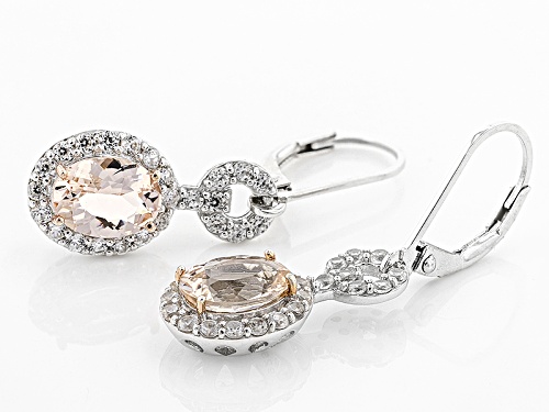 1.87ctw Oval Morganite With .93ctw Round White Zircon Sterling Silver Dangle Earrings