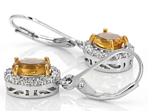 1.27ctw Oval Brazilian Golden Citrine With .48ctw Round White Topaz Sterling Silver Dangle Earrings