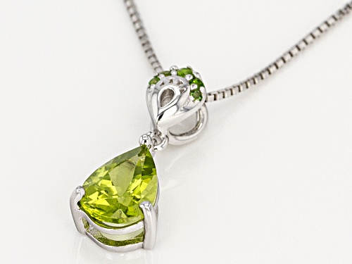 1.12CT MANCHURIAN PERIDOT(TM) & .04CTW CHROME DIOPSIDE RHODIUM OVER SILVER PENDANT W/CHAIN..WEB ONLY