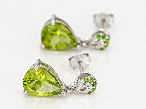 2.77CTW MANCHURIAN PERIDOT(TM) & .06CTW CHROME DIOPSIDE RHODIUM OVER SILVER EARRINGS..WEB ONLY