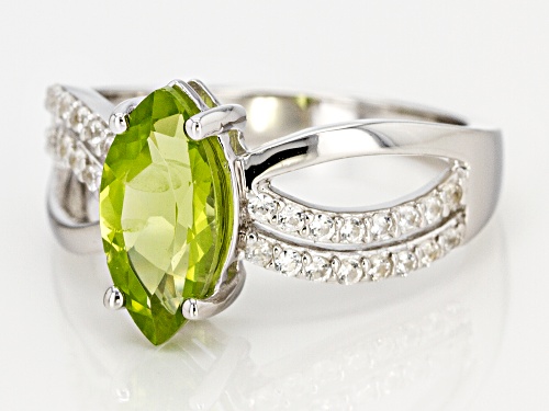 1.48ct Manchurian Peridot™ with .33ctw Round White Zircon Rhodium Over Sterling Silver Ring - Size 8