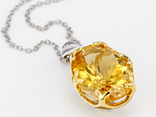 9.00CT OVAL BRAZILIAN CITRINE RHODIUM OVER SILVER TWO-TONE PENDANT WITH CHAIN..WEB ONLY