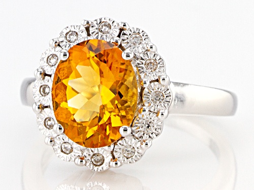 1.96ct Oval Citrine With .14ctw Round White Zircon Rhodium Over Sterling Silver Halo Ring - Size 9