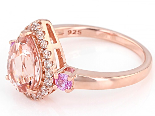 1.53CT MORGANITE,.23CTW PINK SAPPHIRE WITH .36CTW WHITE ZIRCON 18K ROSE GOLD OVER SILVER RING - Size 8