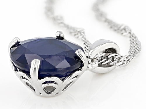 3.57ct Round Blue Sapphire Rhodium Over Sterling Silver Solitaire Pendant With  Chain