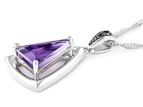 Triangle Amethyst With Black Diamonds Sterling Silver Pendant