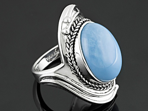 18x13mm Oval Cabochon Oregon Blue Opal Sterling Silver Ring - Size 7