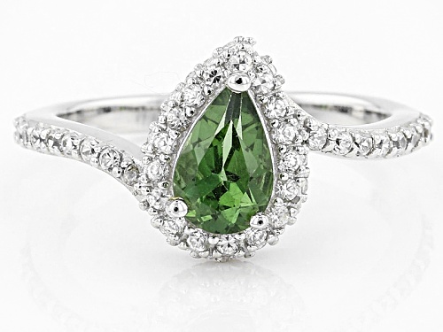 .63ct Pear Shape Green Apatite With .36ctw Round White Zircon Sterling Silver Ring - Size 8