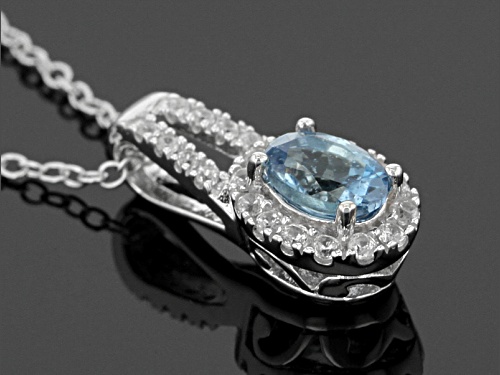 .38ct Oval Aquamarine And .14ctw Round White Zircon Sterling Silver Pendant With Chain