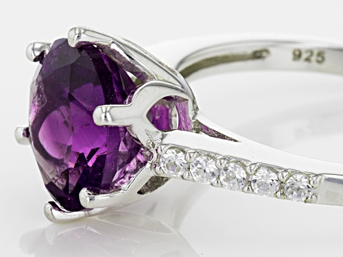 2.08ct Round Moroccan Amethyst And .17ctw Round White Zircon Sterling Silver Ring - Size 10