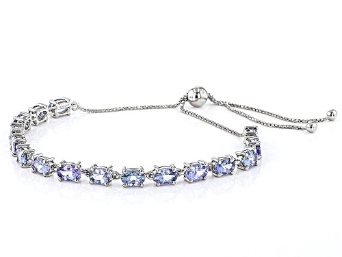6.39ctw Ocean Tanzanite Rhodium Over Sterling Silver Bolo Tennis Bracelet