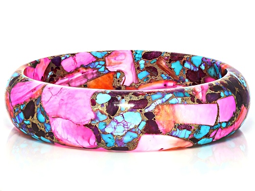 Southwest Style By JTV™ Blended Turquoise With Pink Spiny Oyster Shell Bangle Bracelet - Size 8