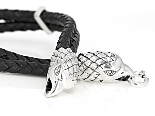 Southwest Style By JTV™ Sterling Silver And Leather Eagle Bracelet - Size 9