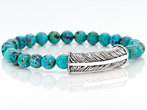 Southwest Style By JTV™ 8mm Round Turquoise Bead Rhodium Over Silver Mens Stretch Bracelet