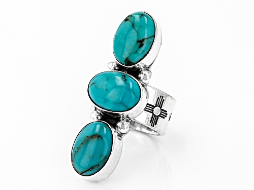 Southwest Style By JTV™ 14x10mm Oval Turquoise Silver Hand-Crafted Ring - Size 8